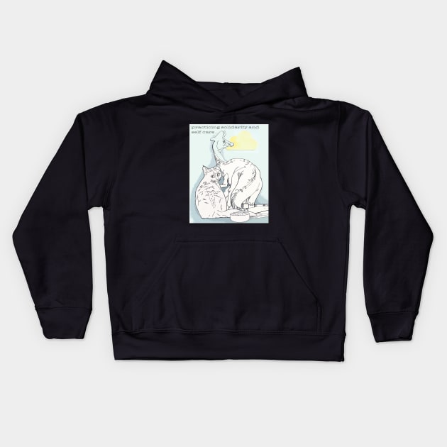 Dinosaur Cat Color Your Own Shirt Coloring Book Collage Solidarity And Self Care Y2K Design Kids Hoodie by TriangleWorship